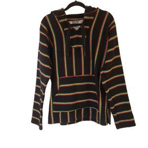 Senor Lopez hooded Sweater size Medium black red green kangaroo pocket